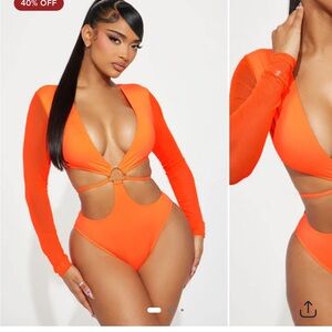 Vibrant Orange Cutout Swimsuit